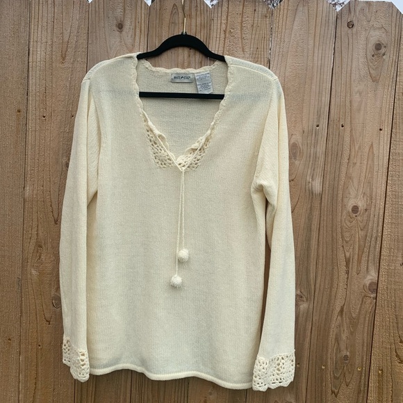 Vintage White Stag Cream Sweater- Size large‎ 12/14 pom pom Y2k cozy boho - Picture 6 of 11